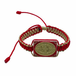 St Benedict Handmade Bracelet Red Cream Knotted Rope Adjustable Saint NEW